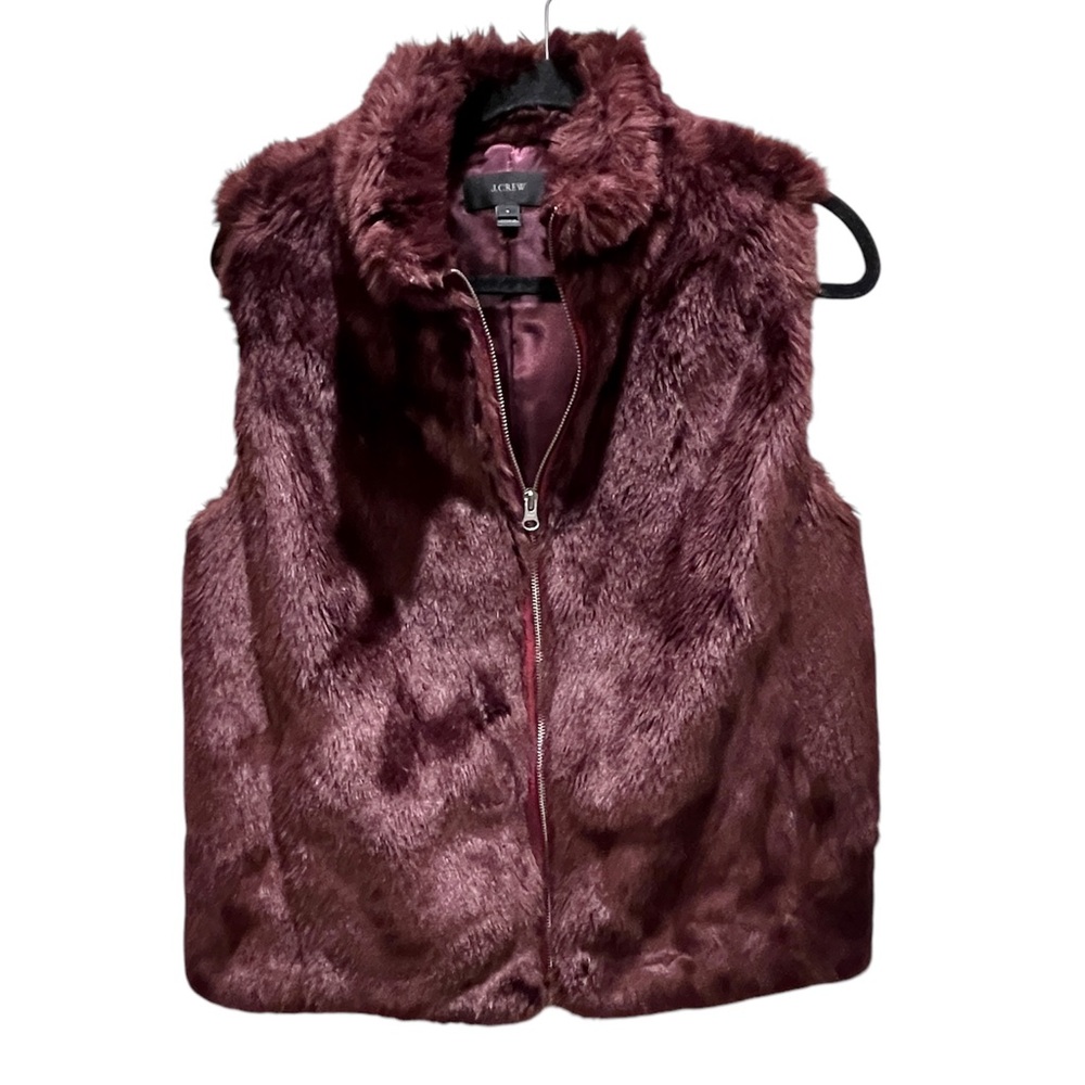 J Crew Women’s Faux Fur Best Burgundy Size Small - Picture 2 of 8